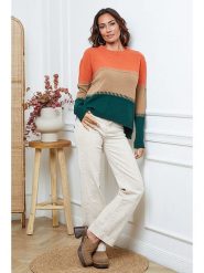 Joséfine Sweter "Lurcia" w kolorze beżowo-zielono-pomarańczowym rozmiar: XL. Brązowe swetry Joséfine, xl, bez wzorów, z kaszmiru, bez ramiączek. Za 195.99 zł.