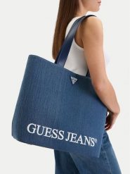 Guess Jeans Torebka CWBEO-GUESS-B-010-09 Granatowy. Niebieskie shopper Guess Jeans, z aplikacjami, z jeansu, bez dodatków. Za 249.99 zł.