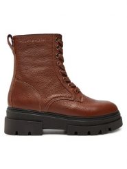 Tommy Hilfiger Botki Bicolor Leather Lace-Up FW0FW08160 Brązowy. Brązowe botki TOMMY HILFIGER, bez wzorów, ze skóry, bez obcasa, na płaskiej podeszwie, bez zapięcia. Za 899.99 zł.
