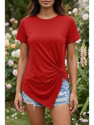 SOULSHAE Koszulka w kolorze czerwonym rozmiar: XXL/3XL. Czerwone bluzki SOULSHAE, xl, bez wzorów, z asymetrycznym kołnierzem, bez ramiączek. Za 89.45 zł.