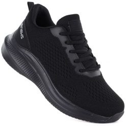 Buty sportowe na platformie czarne NEWS 254. Czarne obuwie sportowe NEWS, z materiału, bez zapięcia. Za 139.99 zł.