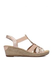 Rieker Sandały CEO-62436-31 Różowy. Czerwone sandały Rieker, bez wzorów, ze skóry, bez obcasa, na koturnie, bez zapięcia. Za 319.99 zł.