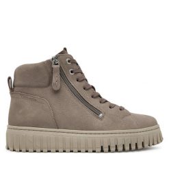Botki Tamaris. Brązowe botki Tamaris, bez wzorów, bez obcasa, na koturnie, bez zapięcia. Za 499.99 zł.