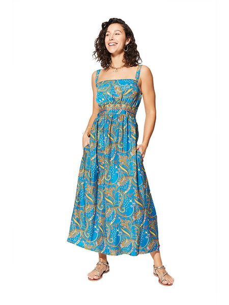 Aller Simplement Sukienka w kolorze niebiesko-żółtym rozmiar: 38/40. Niebieskie sukienki Aller Simplement, bez wzorów, klasyczne, bez kołnierzyka, bez ramiączek, maxi. Za 70.24 zł.