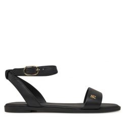 Sandały Tommy Hilfiger. Czarne sandały TOMMY HILFIGER, bez wzorów, bez obcasa, na płaskiej podeszwie, bez zapięcia. Za 289.99 zł.