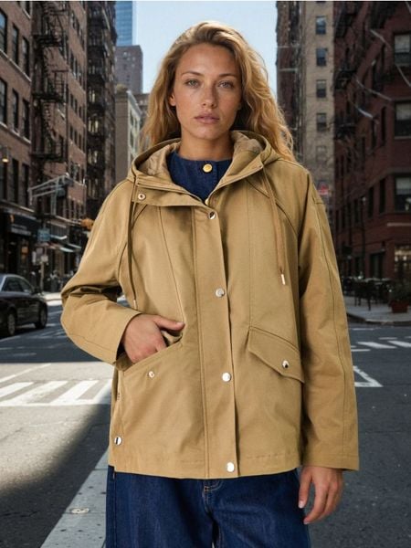 Krótka parka z kapturem z twillu - zielony. Zielone parki Sinsay, l, z kapturem. Za 79.99 zł.