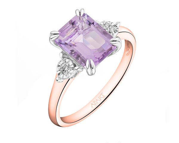 Pierścionek z różowego i białego złota z brylantami i ametystem - próba 585. Białe pierścionki Apart, z ametystem, złote. Za 3,190.00 zł.