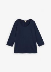 Bluzka z czystej bawełny. Niebieskie bluzki bonprix, bez wzorów, z bawełny, bez kołnierzyka, bez ramiączek. Za 59.99 zł.