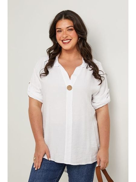 Curvy Lady Bluzka w kolorze białym rozmiar: 44/46. Białe bluzki Curvy Lady, bez wzorów, klasyczne, bez kołnierzyka, bez ramiączek. Za 107.45 zł.