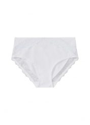 Figi maxi z delikatną koronką. Niebieskie figi bonprix, bez wzorów, z koronki. Za 39.99 zł.