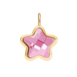 Zawieszka Mini Icons gwiazdka z różowym kryształem, pozłacana. Czerwone bransoletki Lilou, z perłą, pozłacane. Za 99.00 zł.