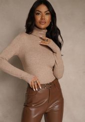 Beżowy Golf z Bawełną w Klasycznym Stylu Reiredia. Brązowe golfy Renee, bez wzorów, z bawełny, bez ramiączek. Za 59.99 zł.