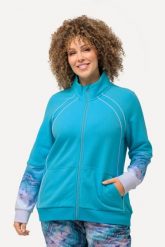 Damskie Bluza dresowa ozdobna lamówka stójka kieszeń kangurka. Niebieskie bluzy sportowe Ulla Popken, plus size, bez wzorów, z bawełny, bez kaptura. Za 349.99 zł.
