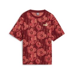 Damska koszulka z grafiką ESS+ CLASS ACT PUMA Intense Red. Czerwone bluzki Puma, m, bez wzorów, eleganckie, bez kołnierzyka, bez ramiączek. Za 149.50 zł.