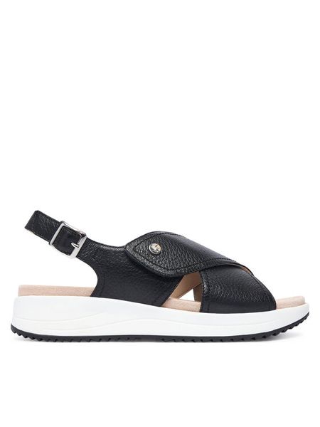 Caprice Sandały 9-28707-46 Czarny. Czarne sandały Caprice, bez wzorów, ze skóry, bez obcasa, na płaskiej podeszwie, bez zapięcia. Za 263.99 zł.