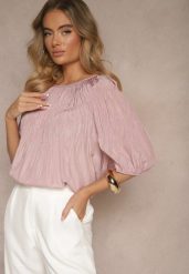 Różowa Bluzka z Wiskozą o Fasonie Oversize z Gumkami w Ramionach Alirona. Fioletowe bluzki Renee, bez wzorów, z wiskozy, eleganckie, bez kołnierzyka, bez ramiączek. W wyprzedaży za 67.49 zł.