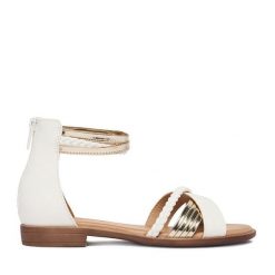 Sandały JENNY. Białe sandały Jenny, bez wzorów, bez obcasa, na płaskiej podeszwie, bez zapięcia. Za 99.99 zł.
