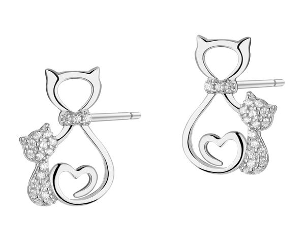 Kolczyki srebrne z cyrkoniami - koty. Szare kolczyki Apart, z cyrkonią, srebrne. Za 139.00 zł.