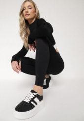 Czarne Prążkowane Legginsy z Wiskozą z Wysokim Stanem Tevania. Czarne legginsy Born2be, m, bez wzorów, z jeansu, z podwyższonym stanem. Za 59.99 zł.
