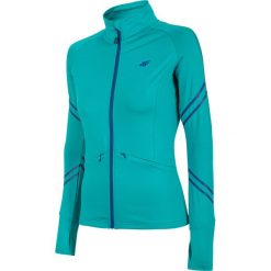 Bluza treningowa damska BLDF203 - turkus. Bluzy 4f, bez wzorów, z dzianiny, bez kaptura. W wyprzedaży za 79.99 zł.
