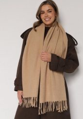 Ciemnobeżowy Klasyczny Szalik Zdobiony Frędzlami Vetilana. Brązowe szaliki Born2be, z aplikacjami, z jeansu, biznesowe. Za 49.99 zł.