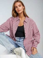 Monki Koszula w kolorze czerwonym rozmiar: XXL. Czerwone koszule Monki, xxl, bez wzorów, bez kołnierzyka, bez ramiączek. Za 43.88 zł.
