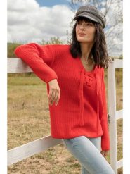 Milan Kiss Sweter w kolorze koralowym rozmiar: L. Czerwone swetry Milan Kiss, l, bez wzorów, z wełny, bez ramiączek. Za 200.45 zł.