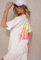Biały T-shirt z Bawełny i Nadrukiem Xalauri. Białe t-shirty Renee, bez wzorów, z bawełny, bez kołnierzyka, bez ramiączek. Za 69.99 zł.