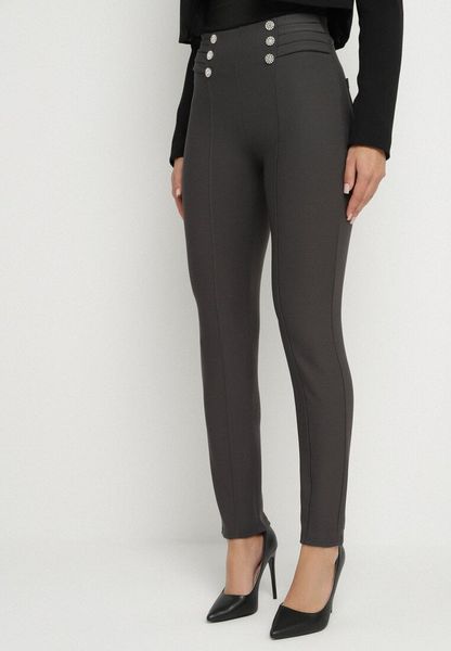 Ciemnoszare Spodnie Ozdobione Guzikami i Zakładkami Vamiole. Szare spodnie materiałowe Born2be, do pracy, l, bez wzorów, z jeansu. Za 49.99 zł.