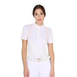Damska koszulka polo na zawody Equestro. Białe koszulki polo EQUESTRO, l, bez wzorów, z bawełny, bez kołnierzyka, bez ramiączek. Za 218.50 zł.