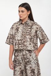 Koszula damska w zwierzęcy wzór Pescara PINKO. Koszule Pinko, bez wzorów, bez kołnierzyka, bez ramiączek. Za 929.00 zł.