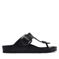 Japonki Birkenstock. Czarne klapki Birkenstock, bez wzorów, bez obcasa. Za 269.99 zł.