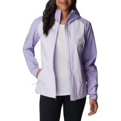 Kurtka softshell damska Columbia Heather Canyon. Fioletowe kurtki sportowe Columbia, xs, bez wzorów, z softshellu, bez kaptura, trekkingowe. Za 229.99 zł.