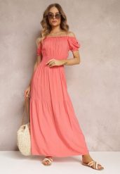 Pomarańczowa Rozkloszowana Sukienka Hiszpanka Yolaphne. Brązowe sukienki Renee, na lato, l, bez wzorów, bez kołnierzyka, bez ramiączek, maxi, rozkloszowane. Za 49.99 zł.