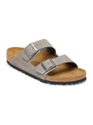 Birkenstock Skórzane klapki "Arizona" w kolorze szarym rozmiar: 40. Szare klapki Birkenstock, bez wzorów, ze skóry, z otwartym noskiem, bez obcasa. Za 432.48 zł.