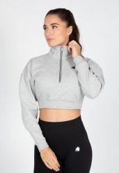 Ocala Cropped Bluza z zamkiem błyskawicznym do połowy - Szary. Szare bluzy GORILLA WEAR, s, bez wzorów, z bawełny, bez kaptura. Za 229.00 zł.