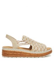 Rieker Sandały 62741-60 Beżowy. Brązowe sandały Rieker, bez wzorów, z materiału, bez obcasa, na koturnie, bez zapięcia. Za 319.99 zł.