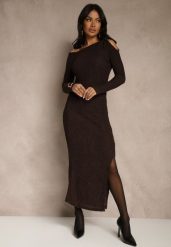 Brązowa Sukienka o Dopasowanym Kroju Ozdobiona Metaliczną Aplikacją Reittia. Brązowe sukienki Renee, na imprezę, na wiosnę, z aplikacjami, bez kołnierzyka, bez ramiączek, maxi, dopasowane. Za 139.99 zł.