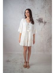Lula Natura Sukienka w kolorze białym rozmiar: onesize. Białe sukienki Lula Natura, bez wzorów, z wiskozy, bez kołnierzyka, bez ramiączek, midi. Za 184.89 zł.
