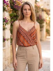 SOULSHAE Bluzka w kolorze czerwono-pomarańczowym rozmiar: L/XL. Czerwone bluzki SOULSHAE, l, bez wzorów, bez kołnierzyka, bez ramiączek. Za 89.95 zł.