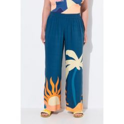 Damskie Spodnie palazzo palmy/słońce szeroka nogawka elastyczny pas. Niebieskie spodnie dresowe Ulla Popken, plus size, bez wzorów, z dresówki. Za 244.99 zł.