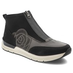 Czarne Botki Rieker Stylowe Obuwie Damskie Vegan. Czarne botki Rieker, bez wzorów, ze skóry ekologicznej, bez obcasa, bez zapięcia. Za 297.99 zł.