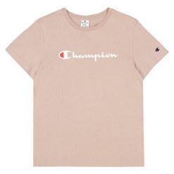 T-shirt Damski Markowy Rękaw. Brązowe t-shirty Champion, bez wzorów, bez kołnierzyka, bez ramiączek. Za 130.99 zł.
