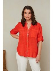 Curvy Lady Lniana bluzka w kolorze czerwonym rozmiar: 48/50. Czerwone bluzki Curvy Lady, bez wzorów, ze lnu, klasyczne, bez kołnierzyka, bez ramiączek. Za 105.38 zł.