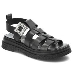 Czarne Sandały Armodo Wygodne Skórzane Buty. Czarne sandały Armodo, bez wzorów, ze skóry ekologicznej, bez obcasa, bez zapięcia. Za 249.00 zł.