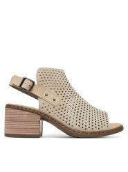 Rieker Sandały V0590-60 Beżowy. Brązowe sandały Rieker, bez wzorów, ze skóry, bez obcasa, na słupku, bez zapięcia. Za 259.99 zł.