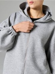 Bluza dresowa z kapturem i ściągaczami - szary. Szare bluzy Sinsay, l, bez wzorów, z dresówki, z kapturem. Za 59.99 zł.