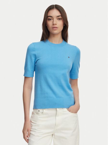 Tommy Hilfiger T-Shirt WW0WW49705 Niebieski Slim Fit. Niebieskie swetry TOMMY HILFIGER, m, bez wzorów, z bawełny, bez kołnierzyka, bez ramiączek. Za 246.99 zł.