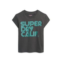 Koszulka damska z błyszczącym logo Superdry Retro. Czarne bluzki Superdry, bez wzorów, retro, bez kołnierzyka, bez ramiączek. W wyprzedaży za 120.20 zł.