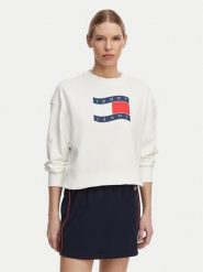 Tommy Jeans Bluza Wavy Flag DW0DW22742 Biały Boxy Fit. Białe bluzy Tommy Jeans, s, bez wzorów, z bawełny, bez kaptura. Za 409.99 zł.